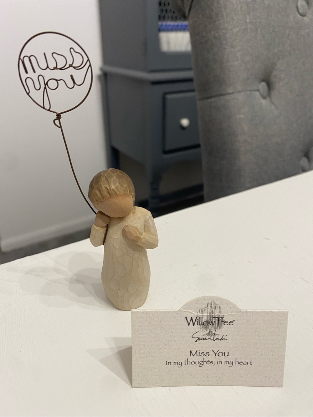 Willow Tree "Miss You" Figurine holding a Wire Balloon